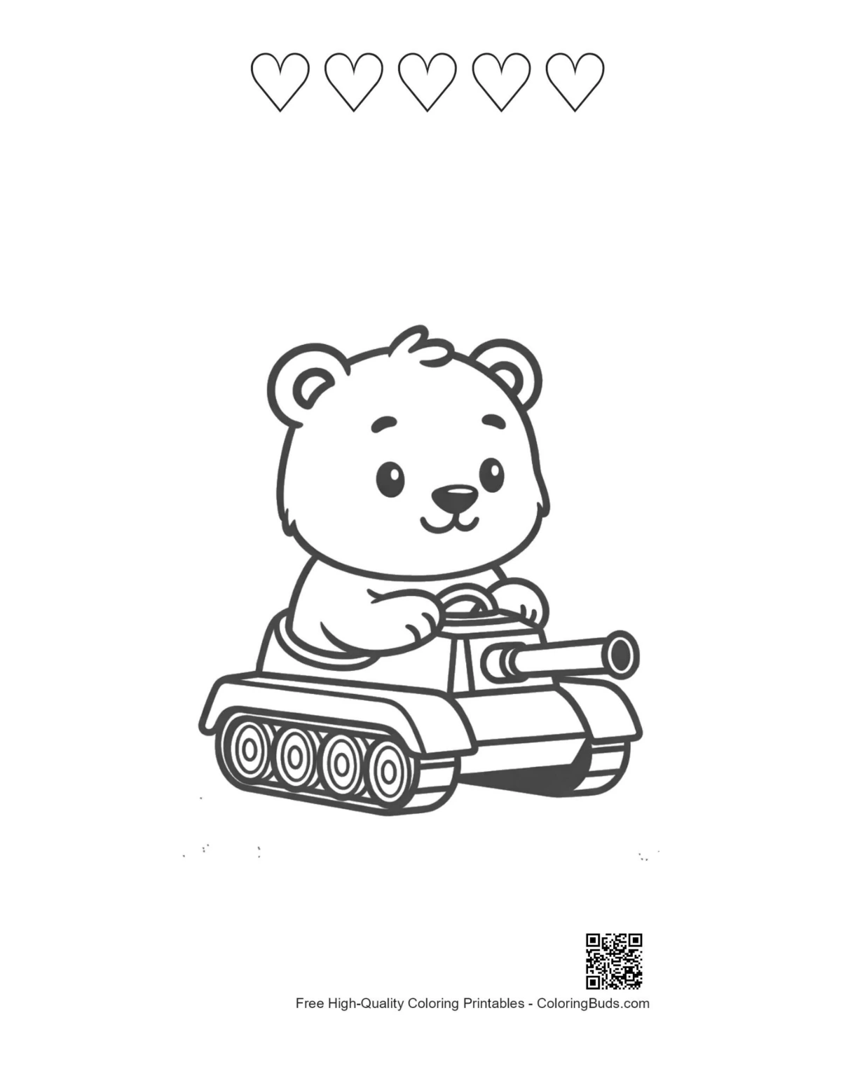 Grizzly bear cub mini tank with 5 heart outlines