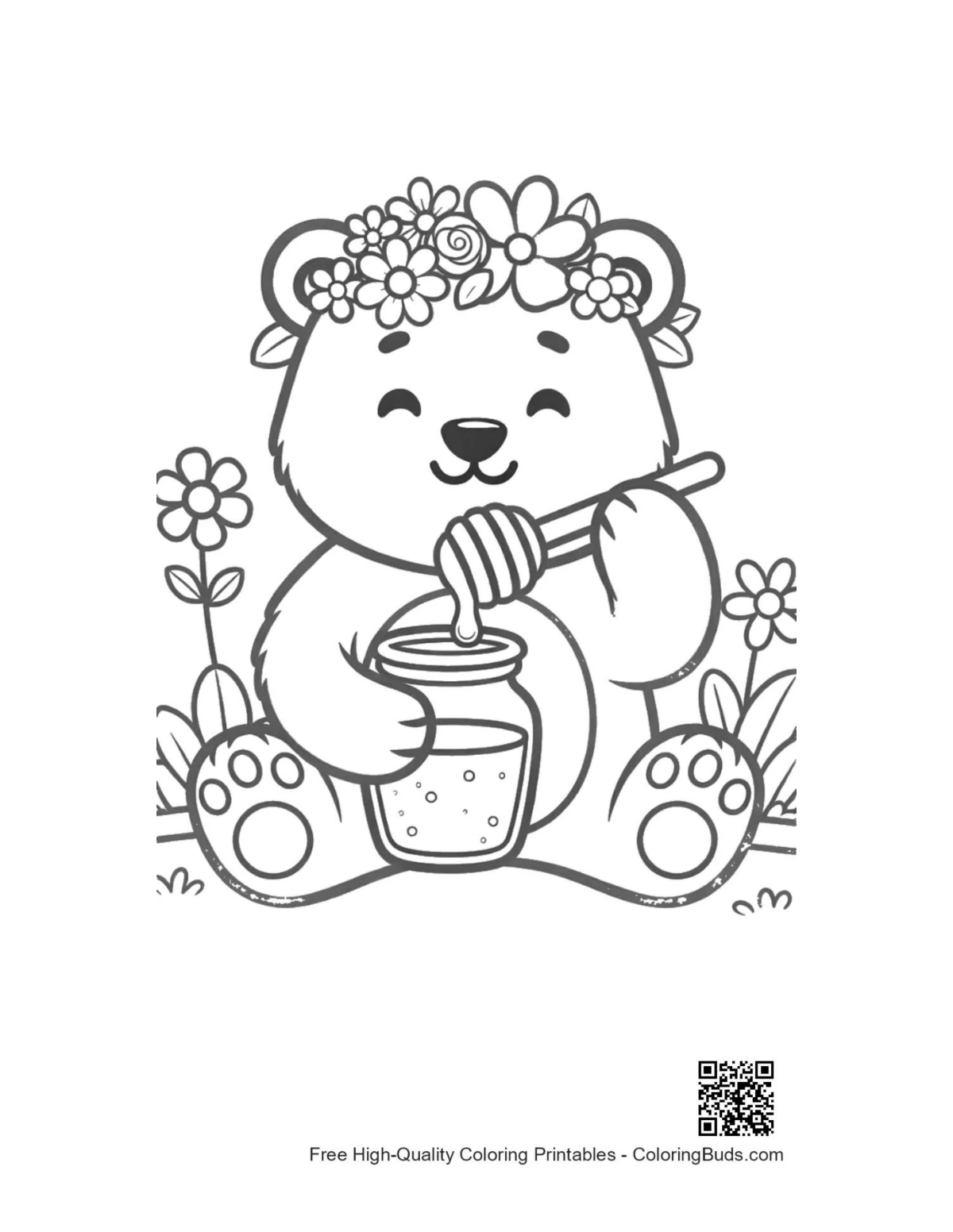 Cute baby grizzly bear flower crown honey printable