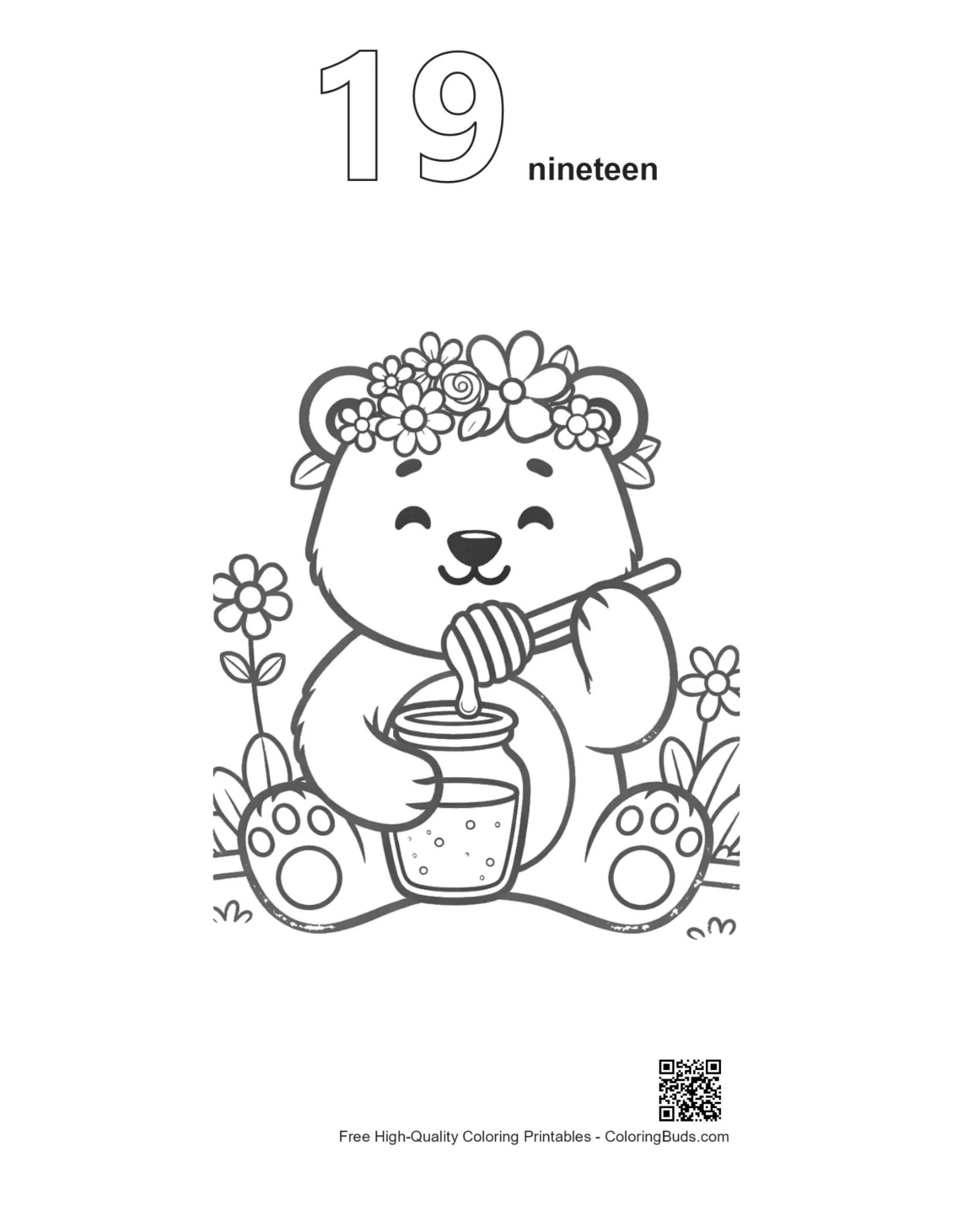 Baby grizzly bear outline number 19 flower crown