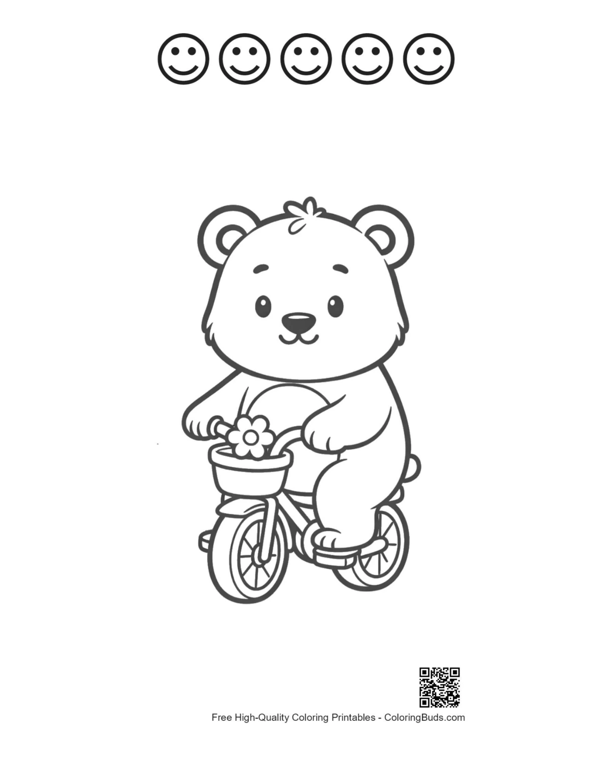 Cute grizzly bear with happy faces printable