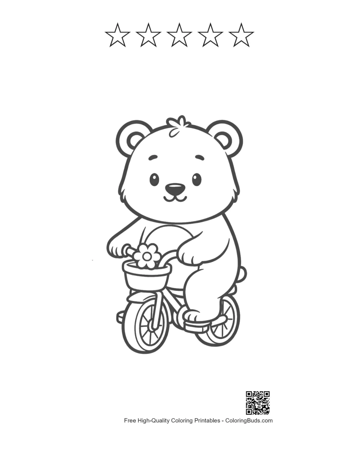 Cute grizzly bear with 5 stars outline
