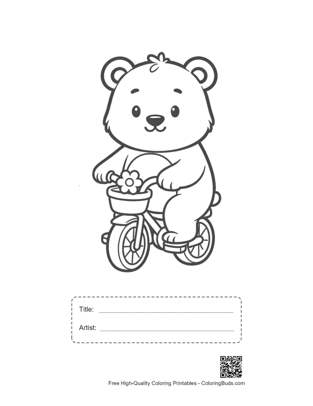 Cute grizzly bear printable with title box