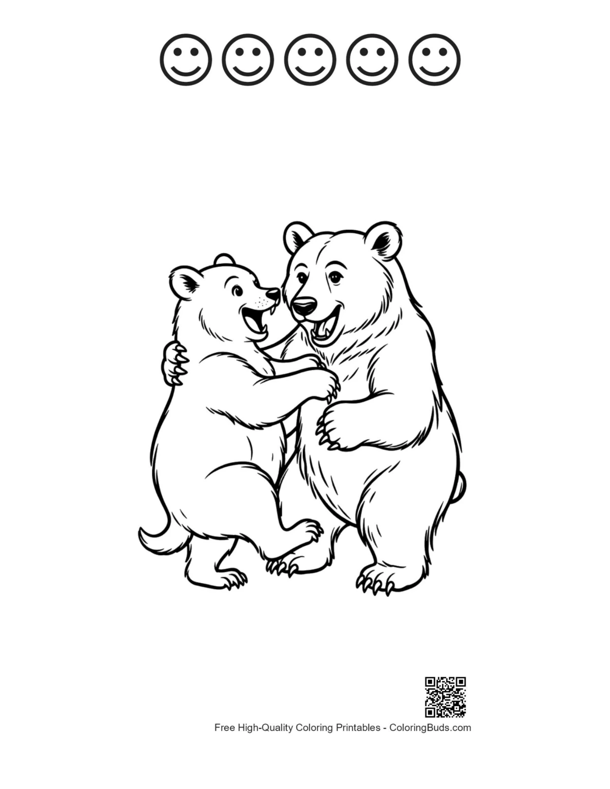 Grizzly bear joyful hug 5 happy faces printable