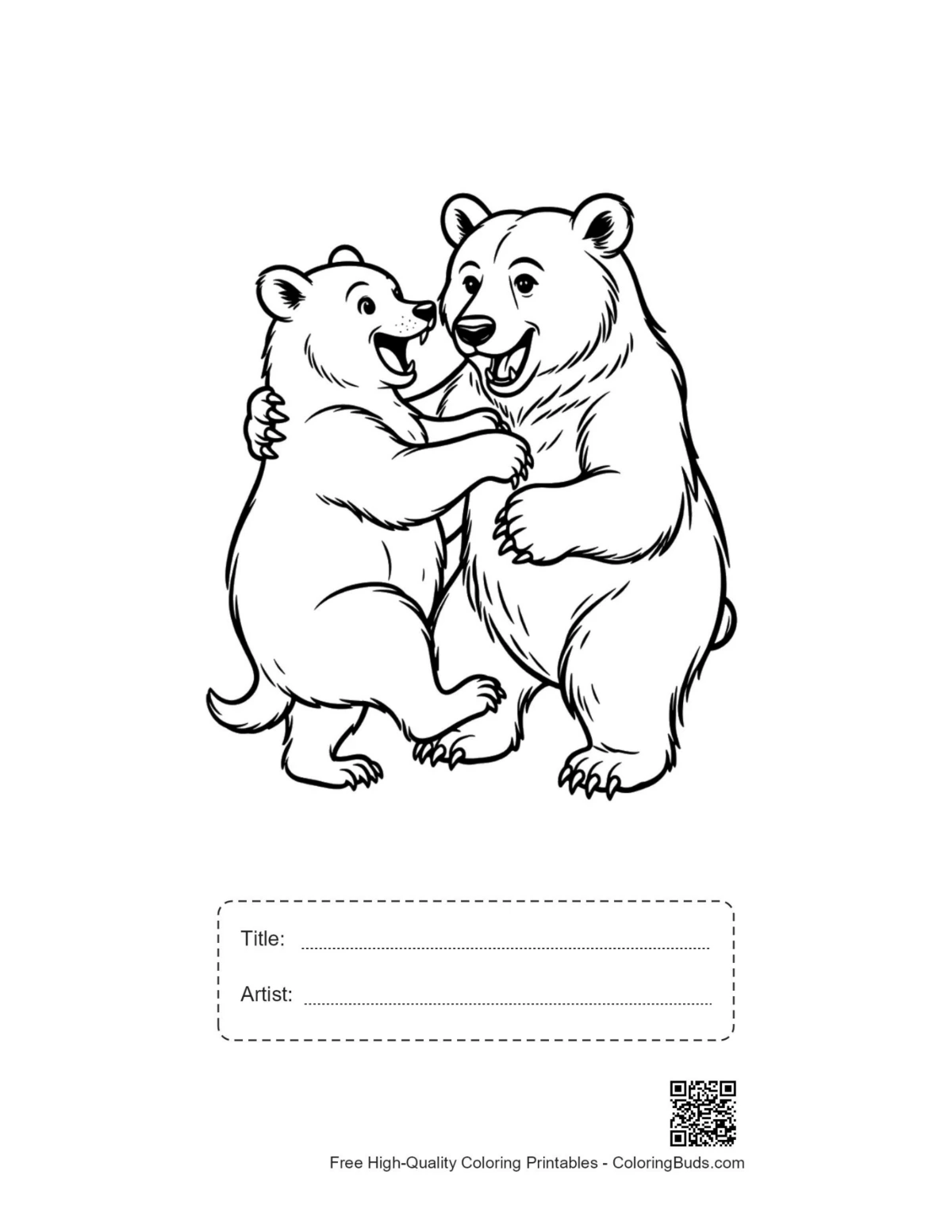 Grizzly bear hugging printable with title box