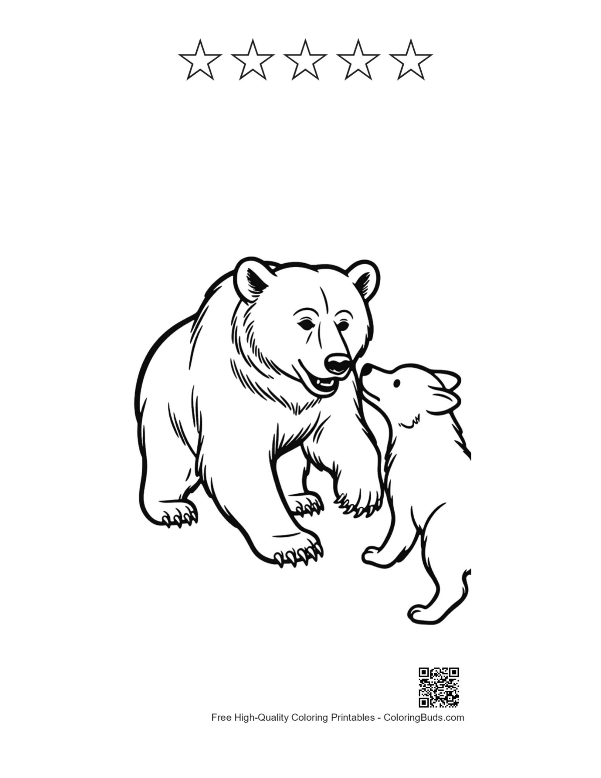 Grizzly bear puppy printable with 5 star outlines