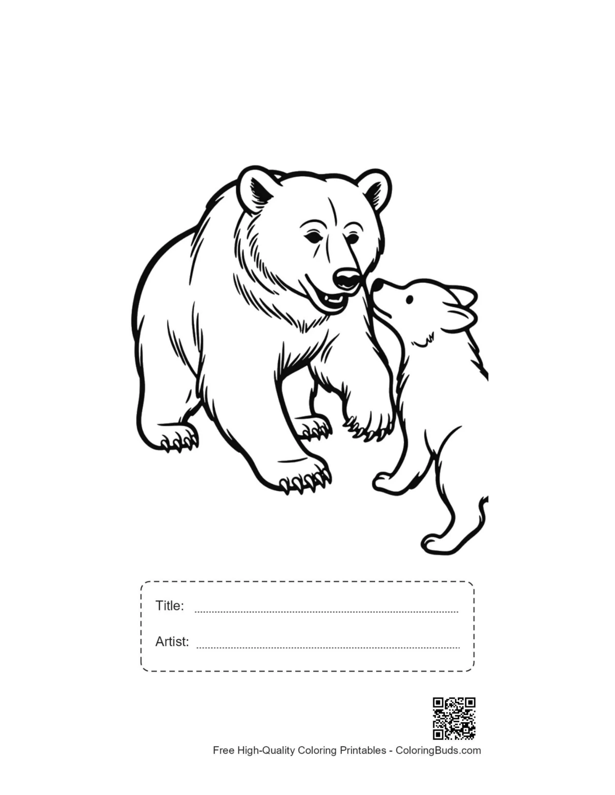 Grizzly bear puppy printable with title artist box