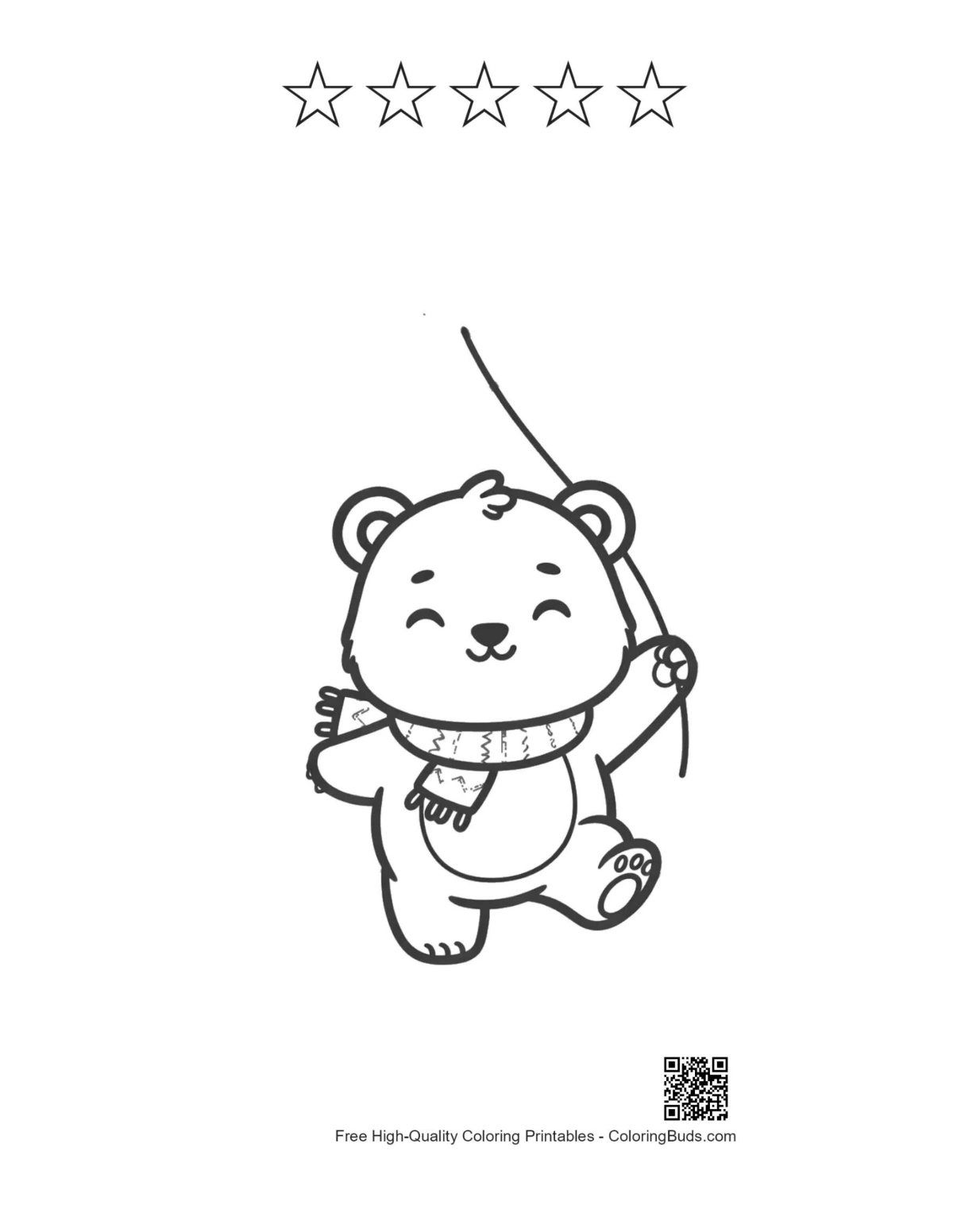 Grizzly bear with 5 stars outline printable for kids