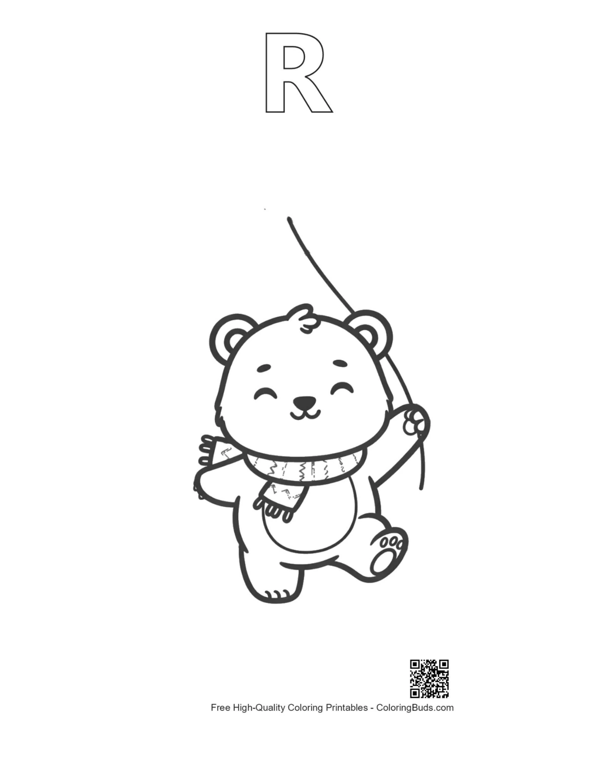 Grizzly bear outline with alphabet R for kids printable