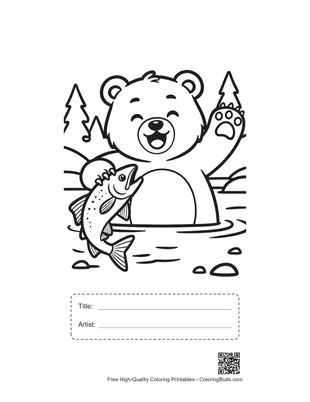 Grizzly bear cub river play printable with title box