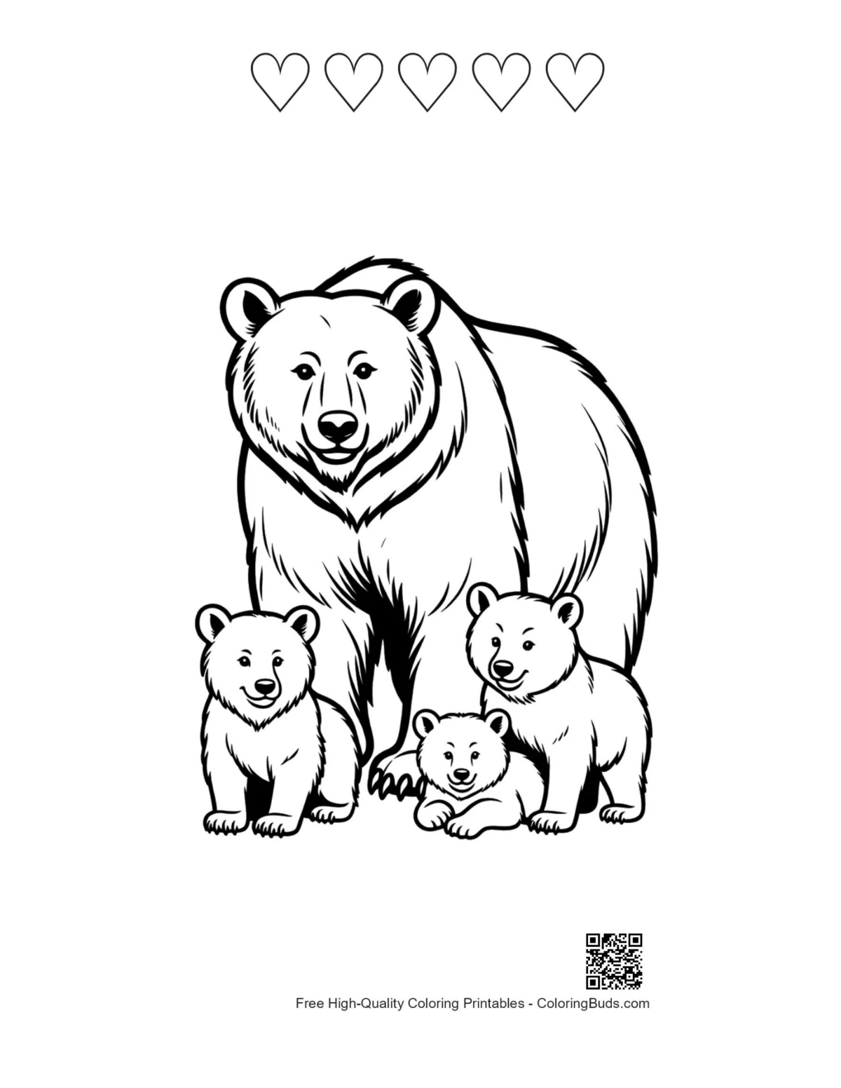 5 heart outline printable majestic grizzly bear with cubs