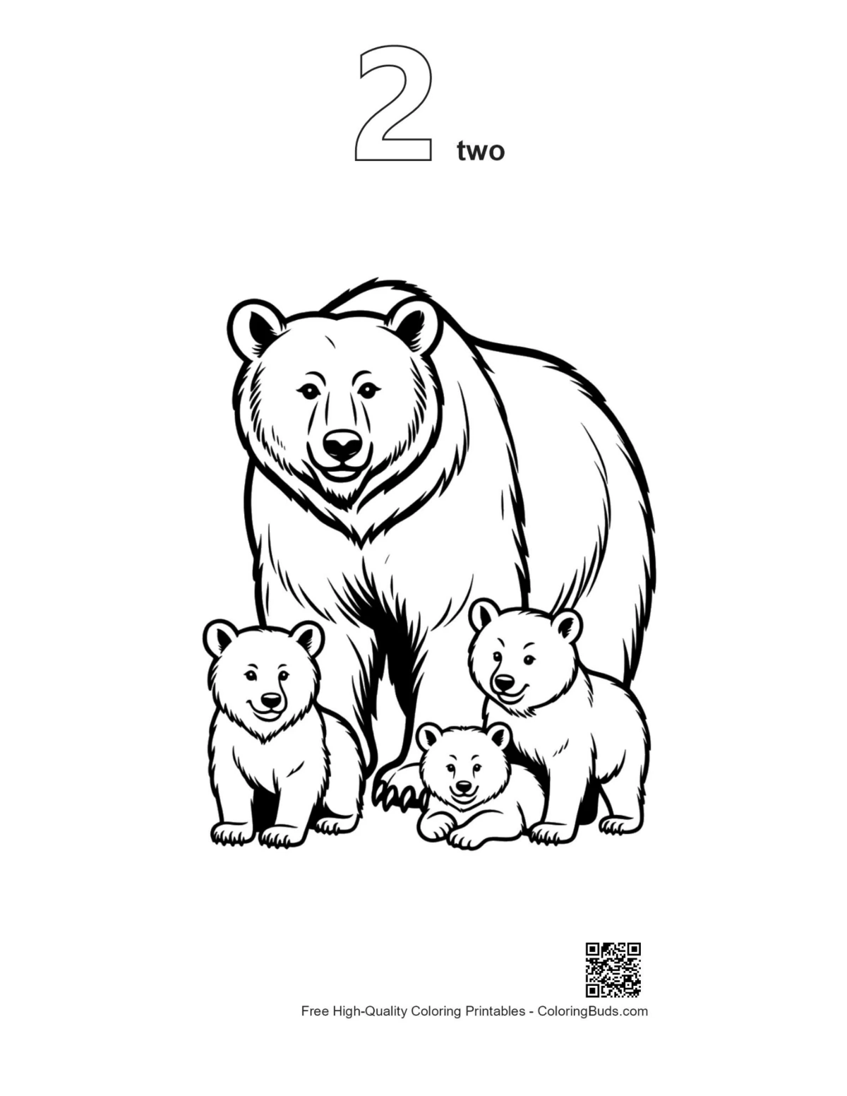 Number 2 outline of majestic grizzly bear with cubs