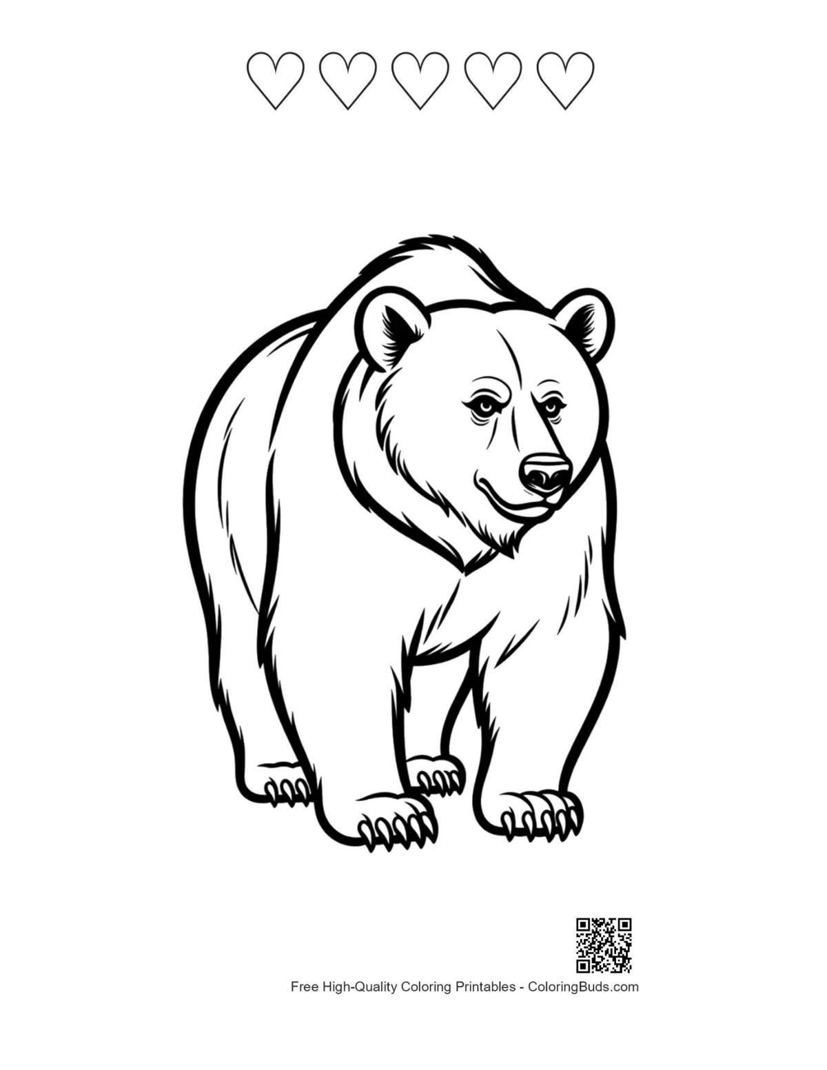 Grizzly bear hearts outline printable