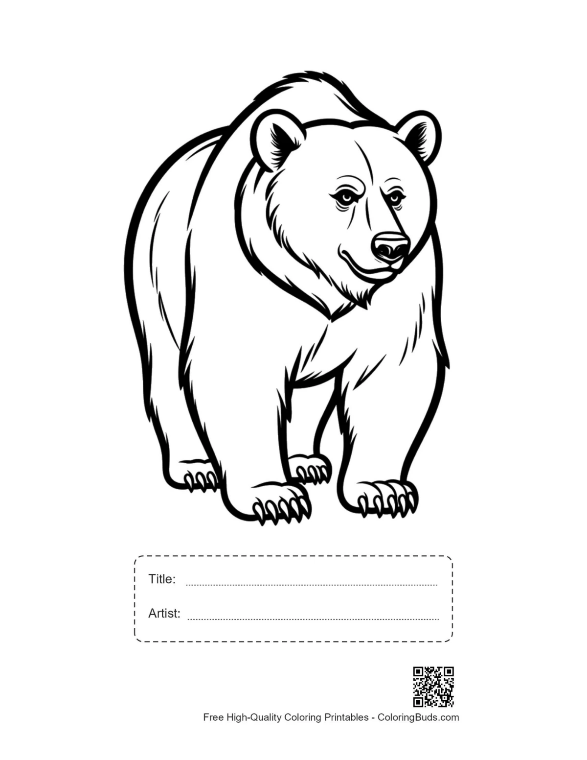 Grizzly bear printable with title box