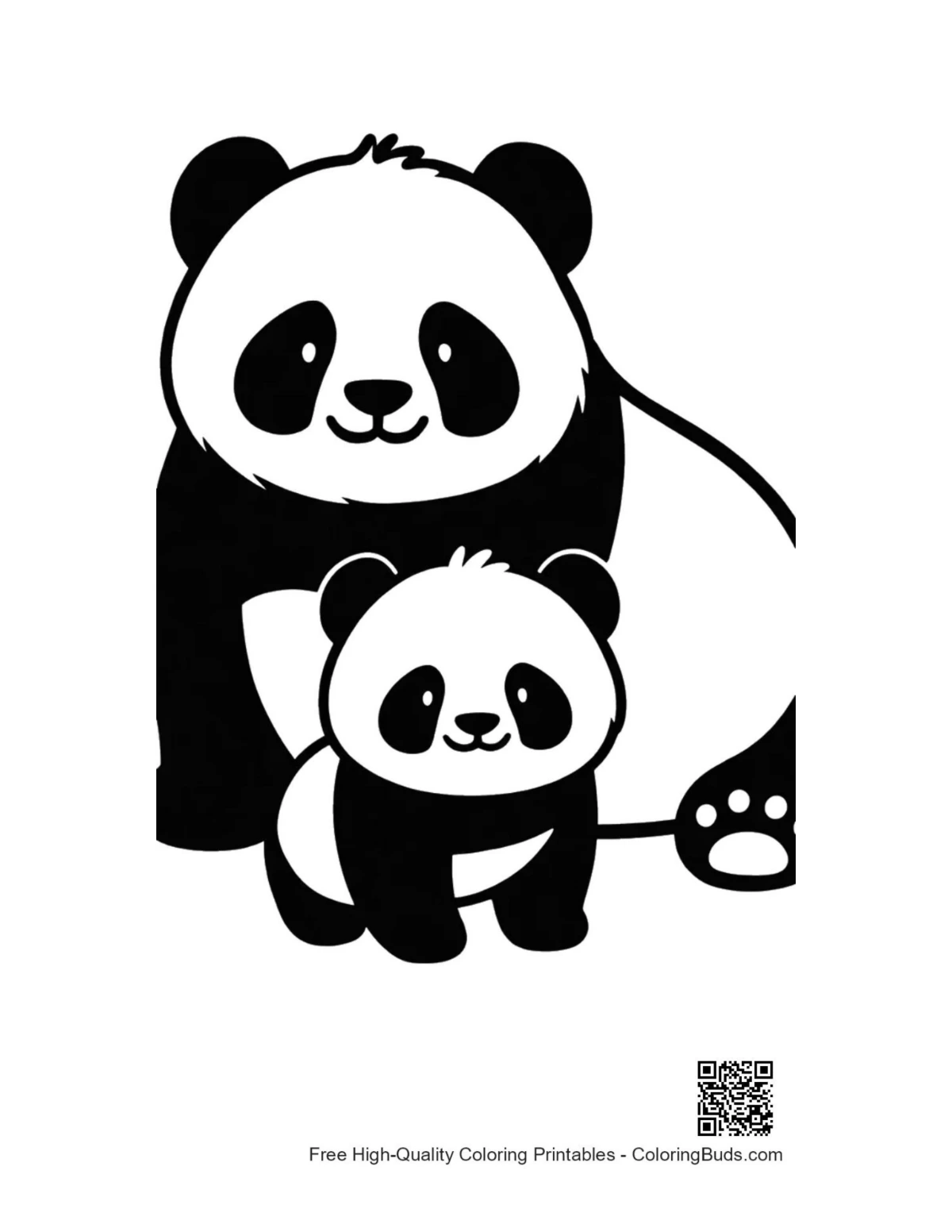Adorable mother panda hugging baby panda silhouette