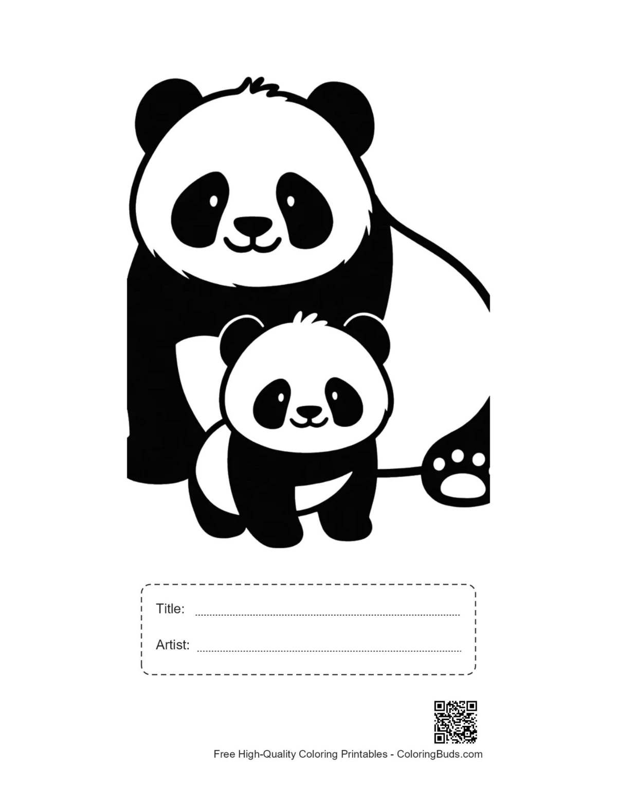 Printable mother panda baby silhouette with title artist box