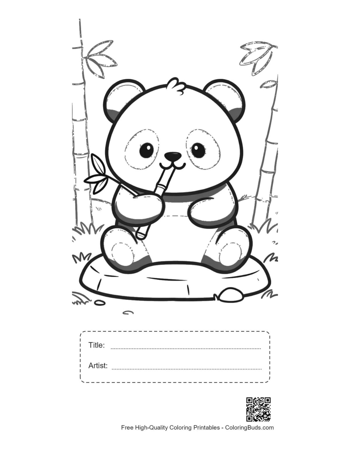 Baby panda bamboo printable with title artist box coloring sheet