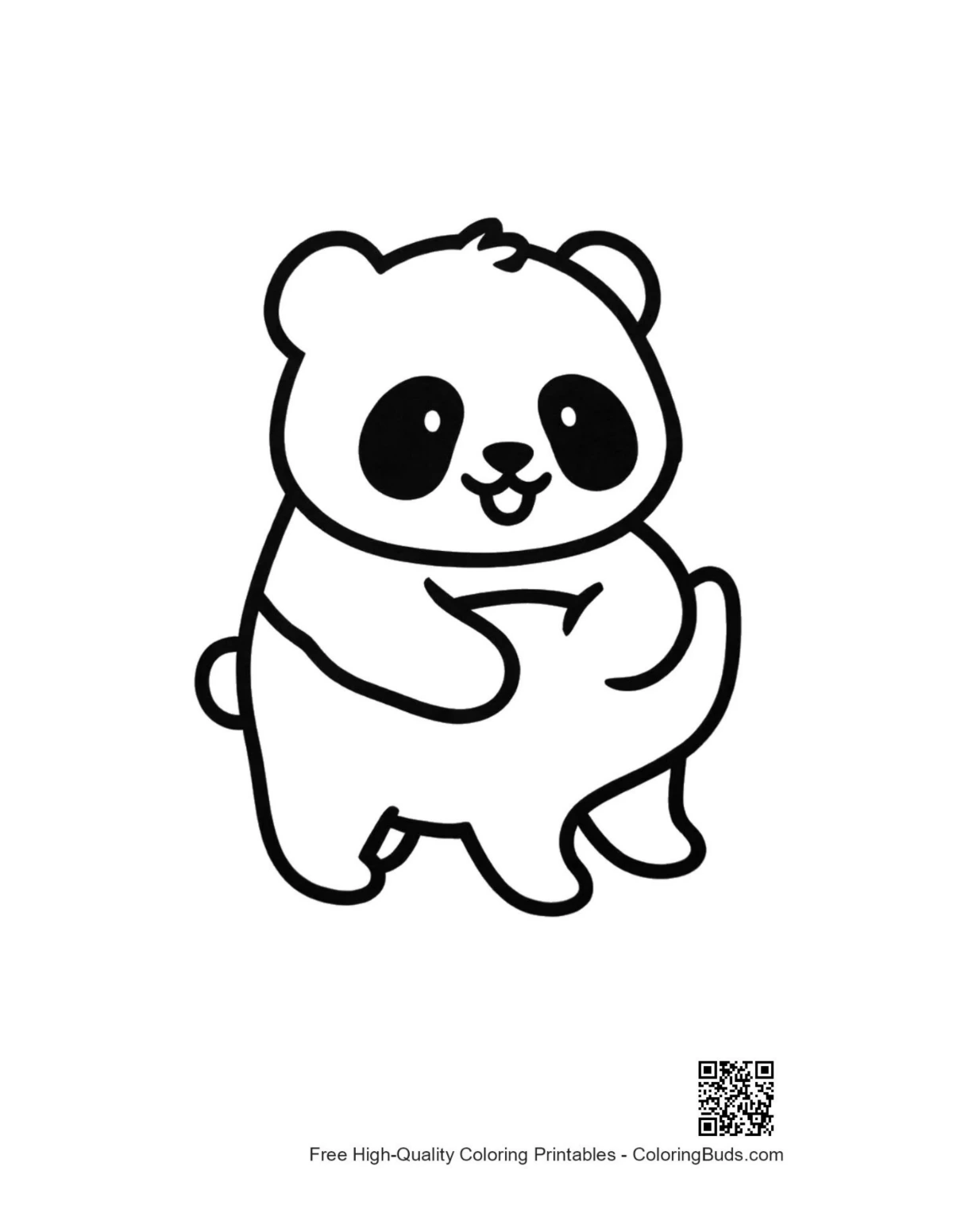 Cute chibi panda hugging belly joyfully
