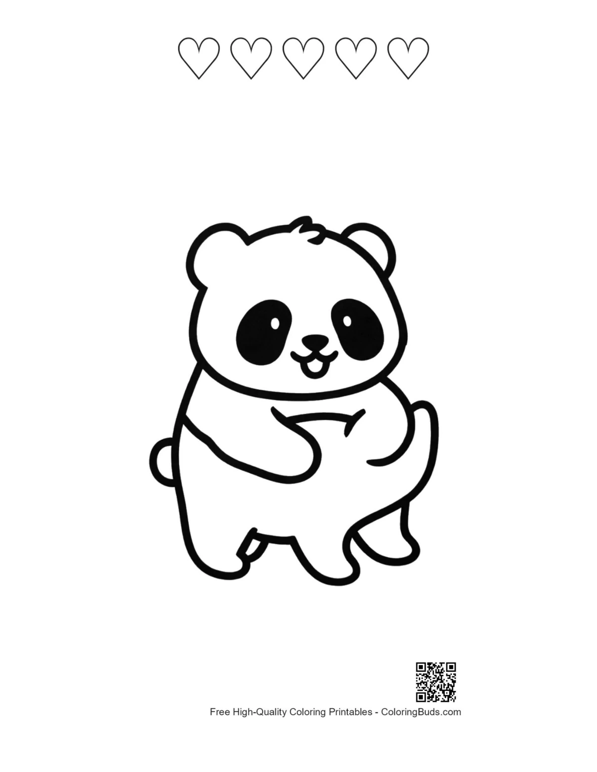 Chibi panda printable featuring heart outlines