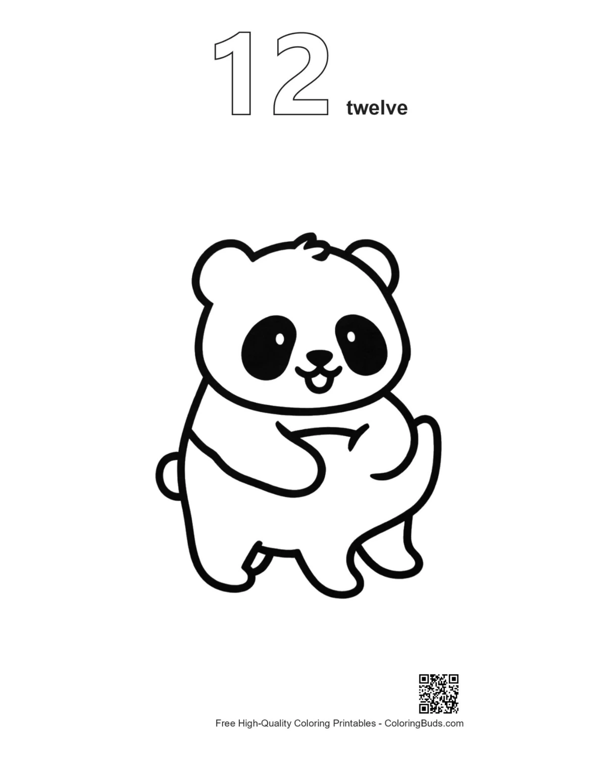 Outline chibi panda hugging belly number 12 printable