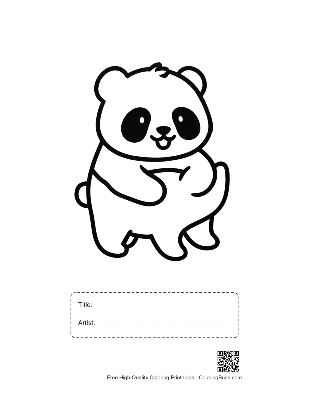 Printable chibi panda hugging belly with title box