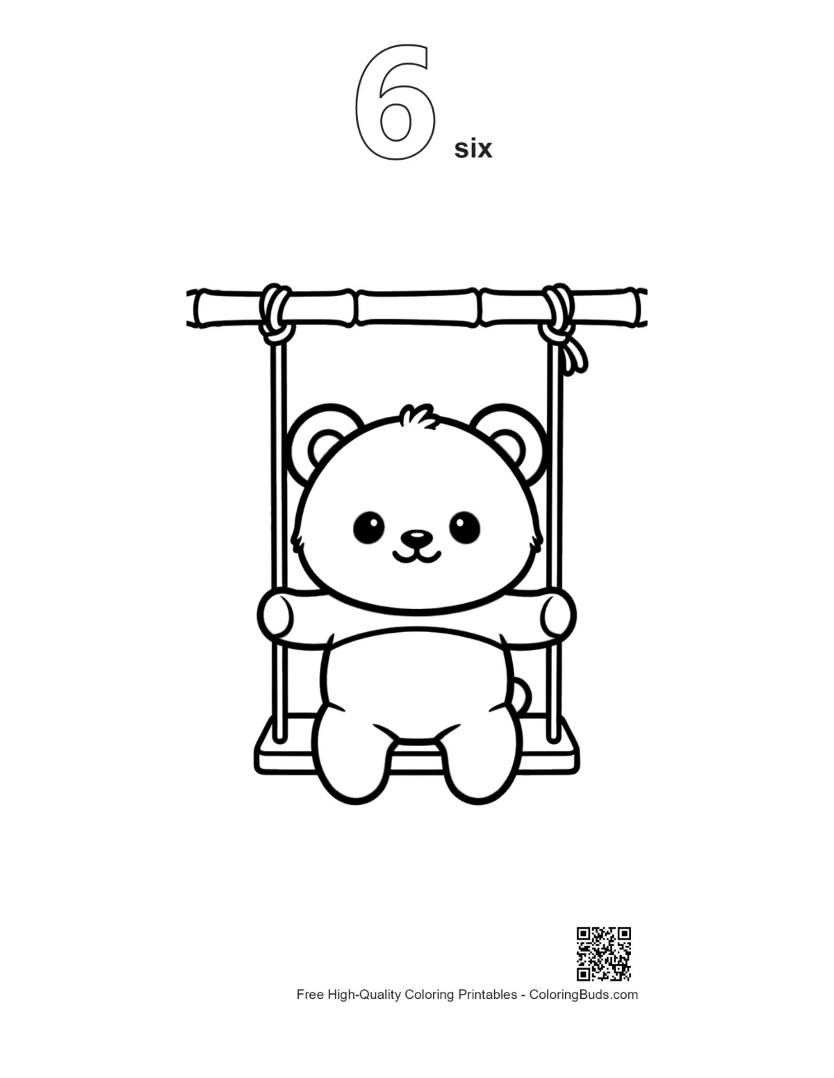 Baby panda swing coloring page outline number 6