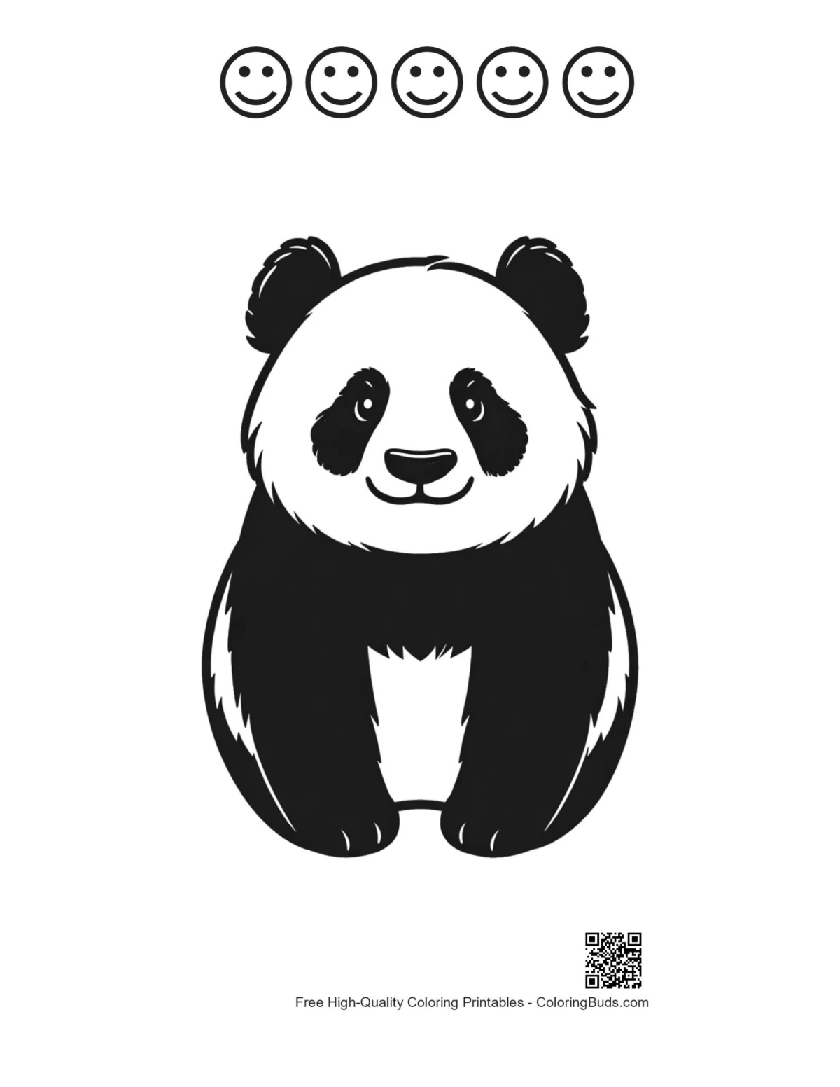 Panda illustration with five happy face outlines