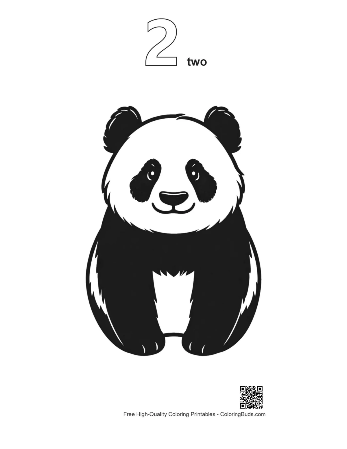 Panda illustration printable with outline number two