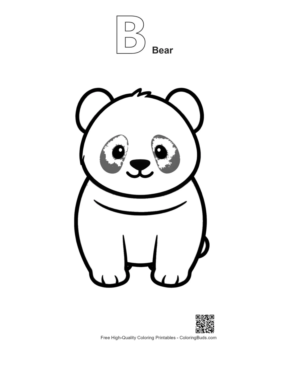 Baby panda outline alphabet B bear coloring page