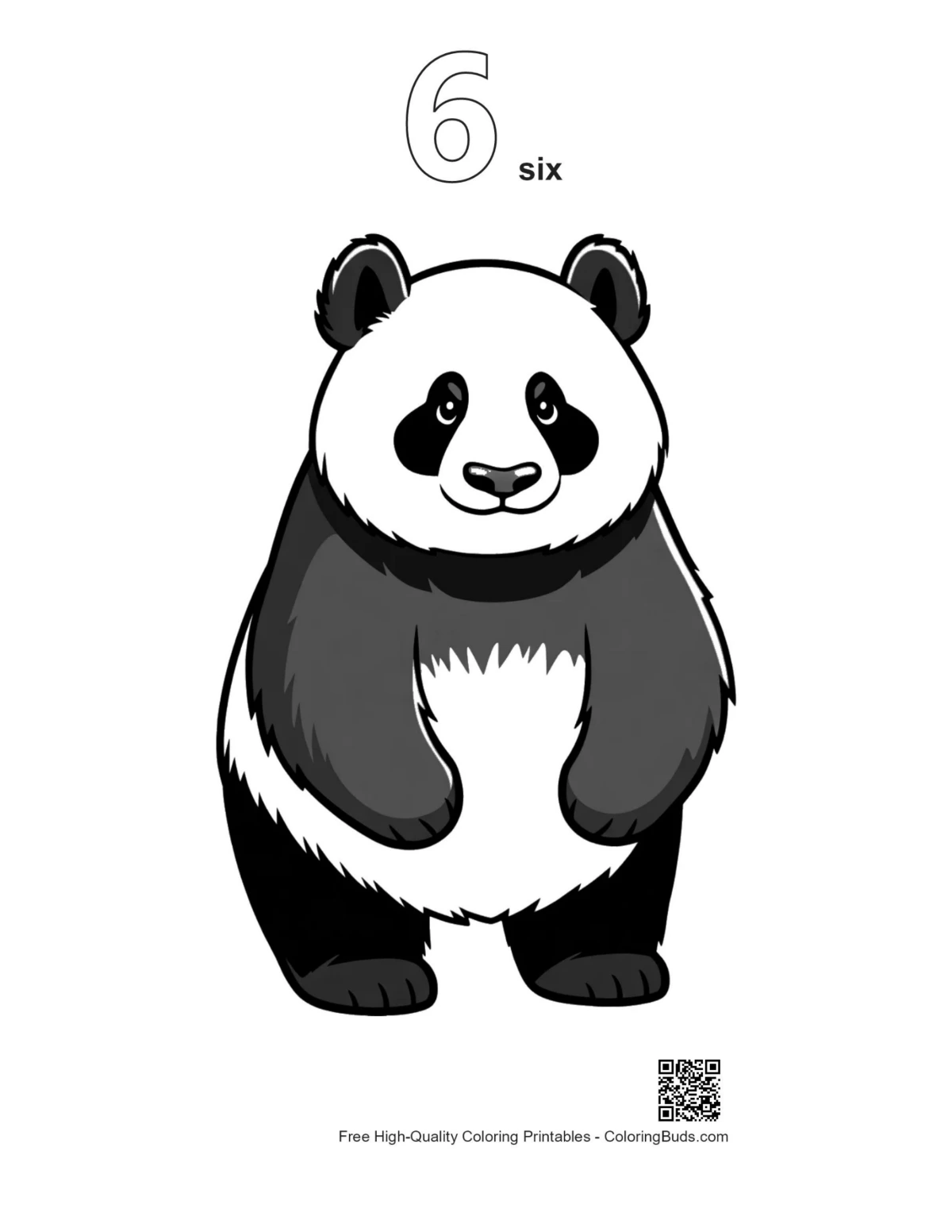 Smiling panda outline numbered 6