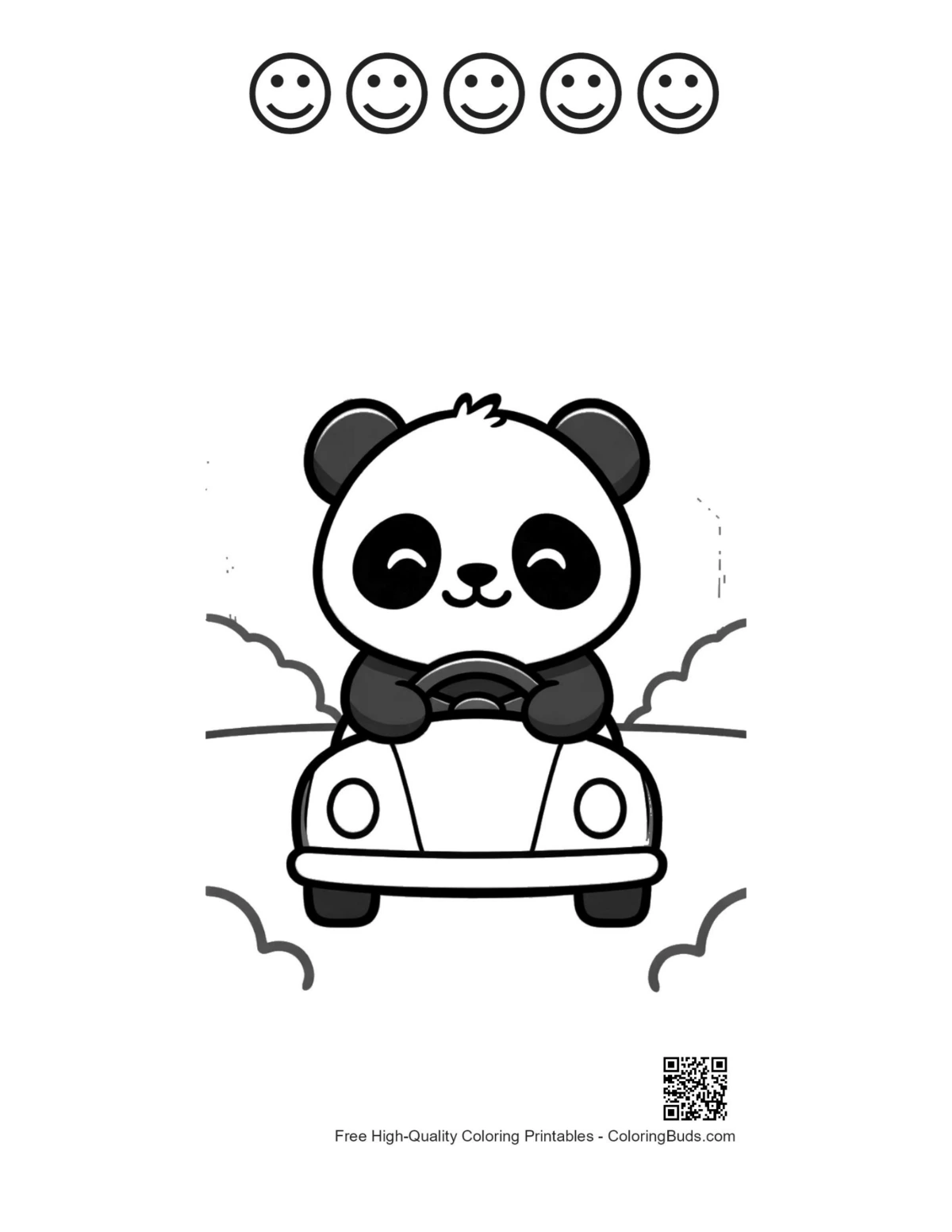 Panda cub toy car printable with 5 happy faces