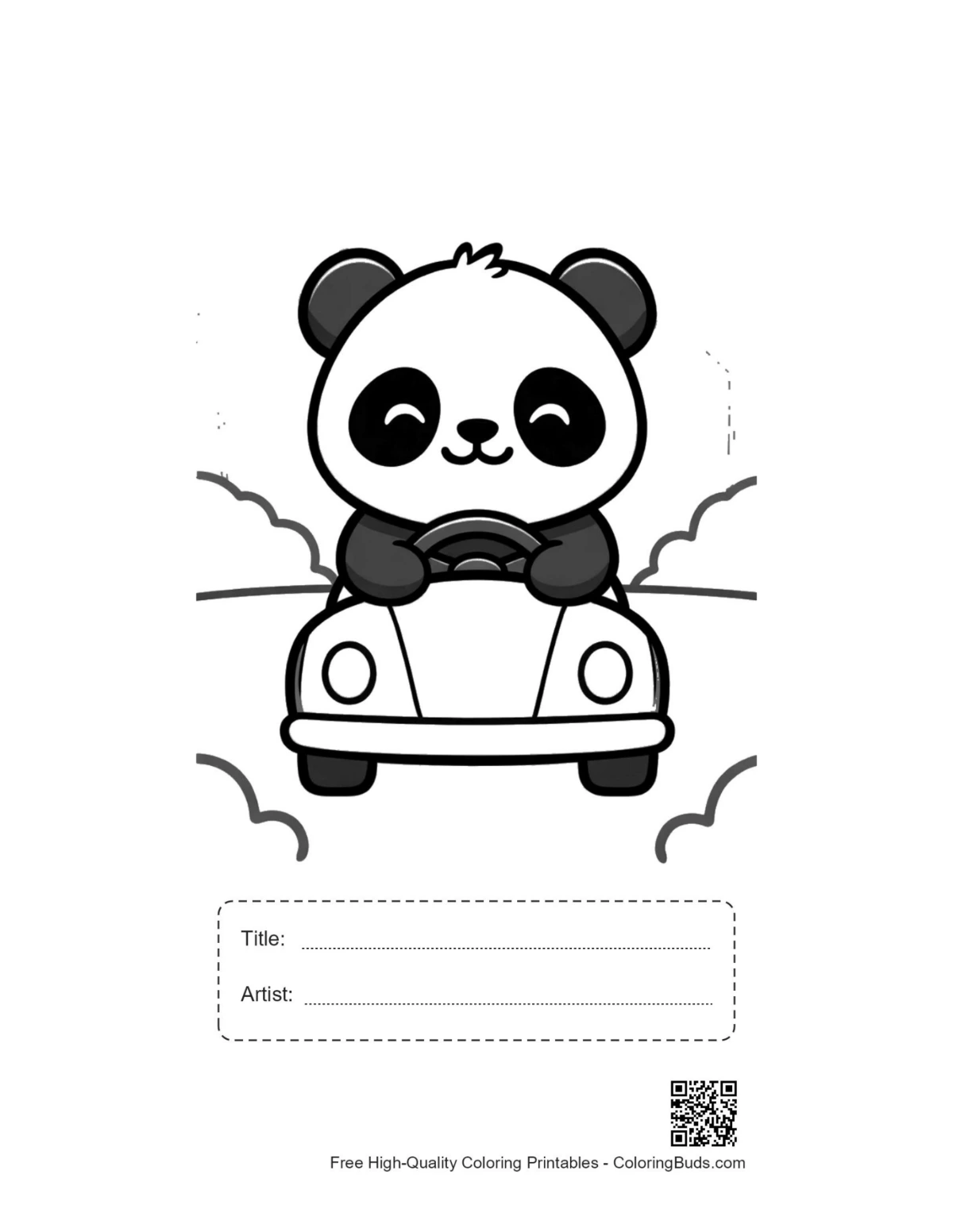 Panda cub toy car printable with title artist box