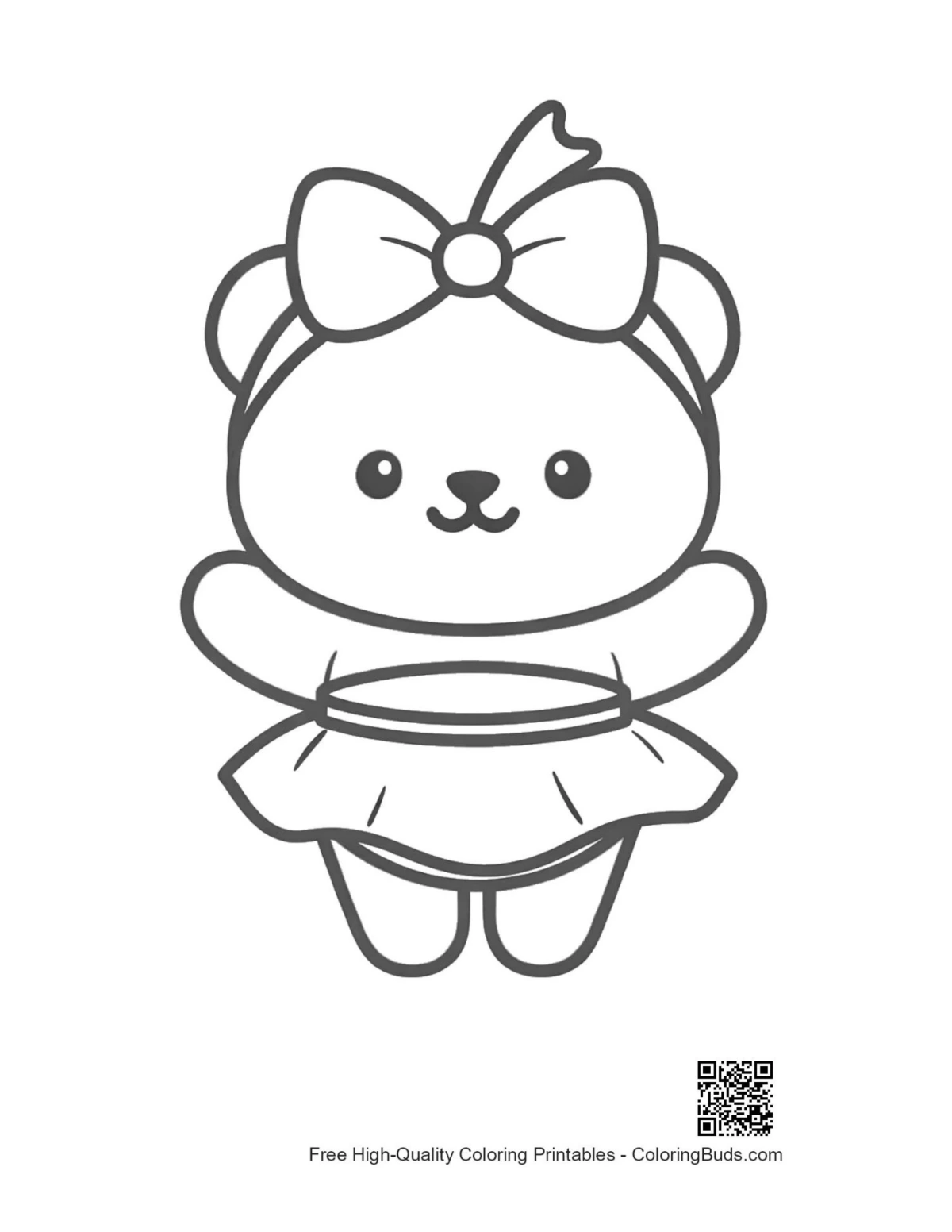 Cute panda girl bow ballet tutu coloring page printable