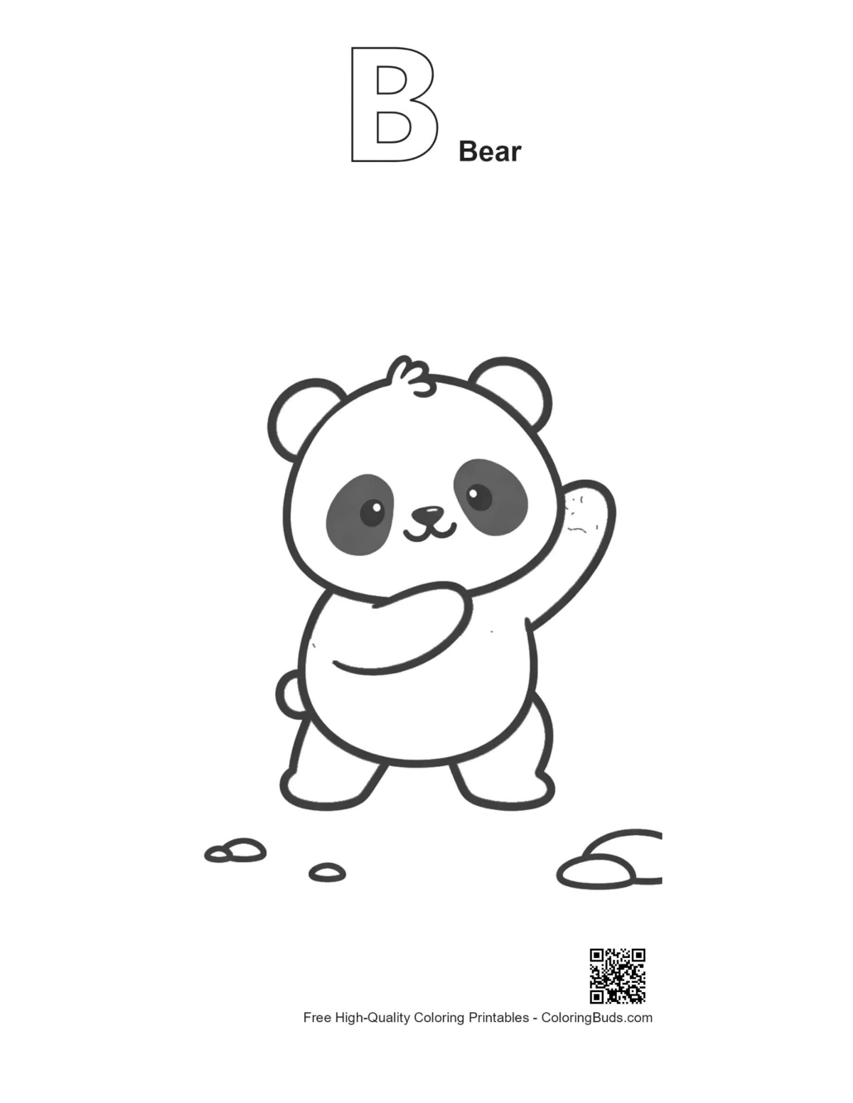 Panda waving forest outline with B bear alphabet