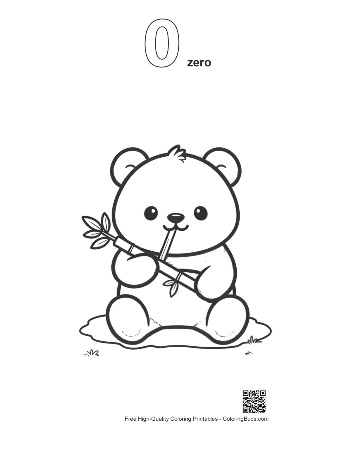 Panda coloring page with outline number zero