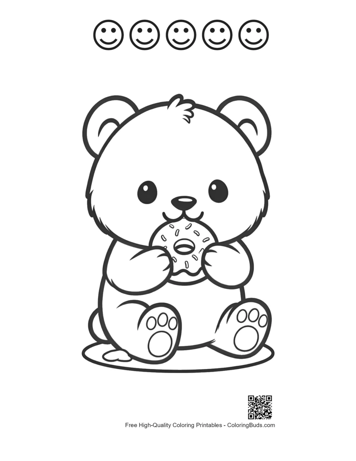 Panda cub donut with happy faces outline