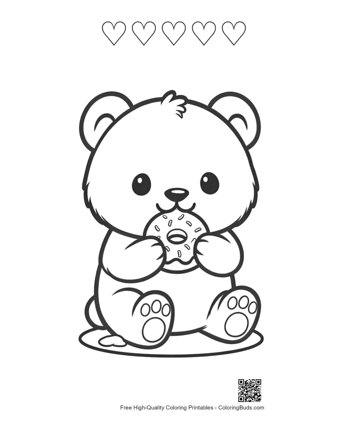 Panda cub donut sheet with heart outlines