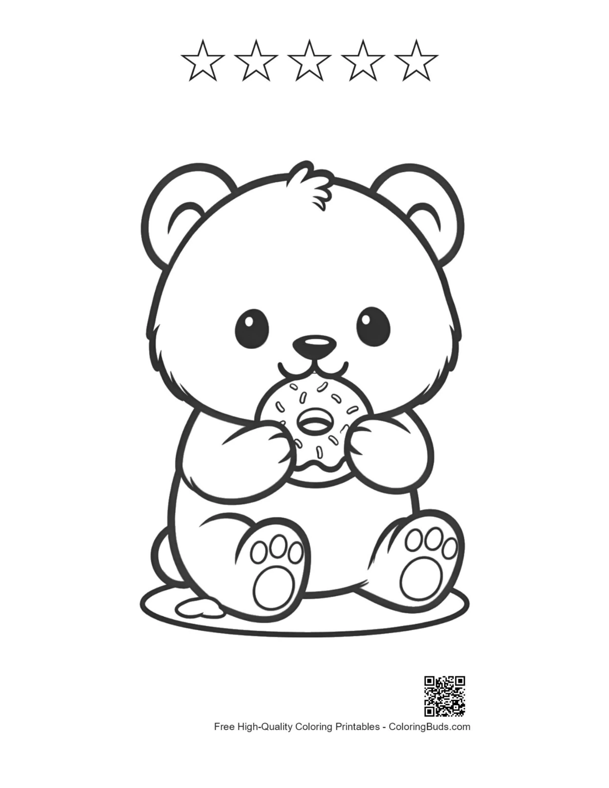 Panda cub donut sheet with 5-star outline