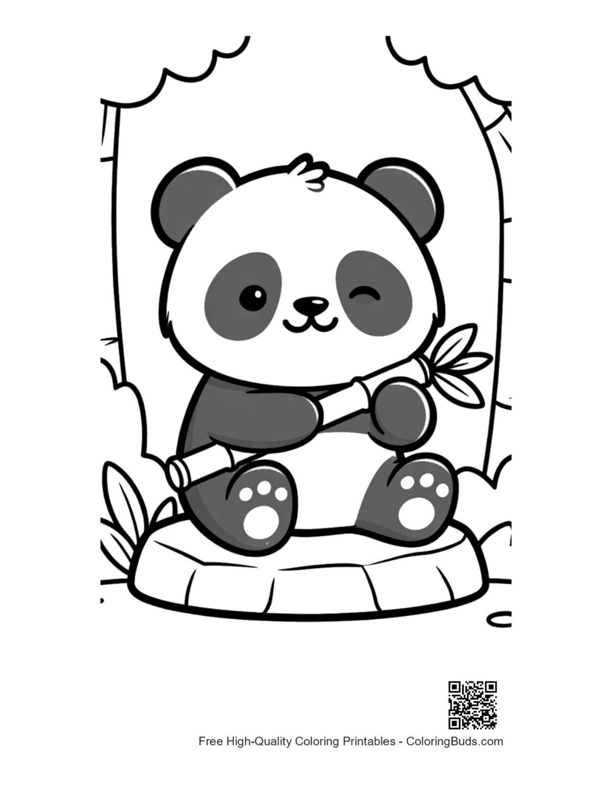 Cute little panda cub eating bamboo woods printable