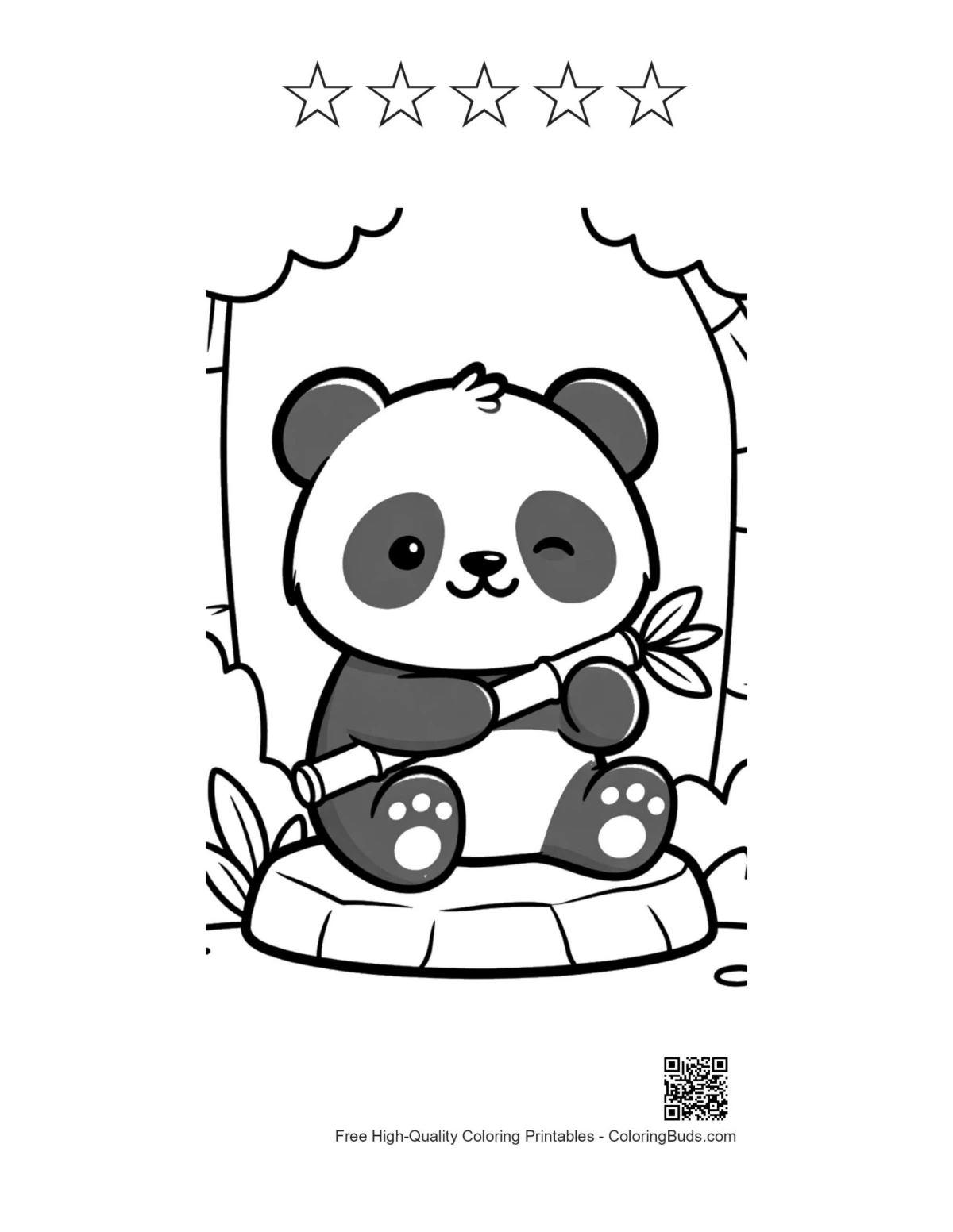 Panda cub bamboo with 5 star outline printable