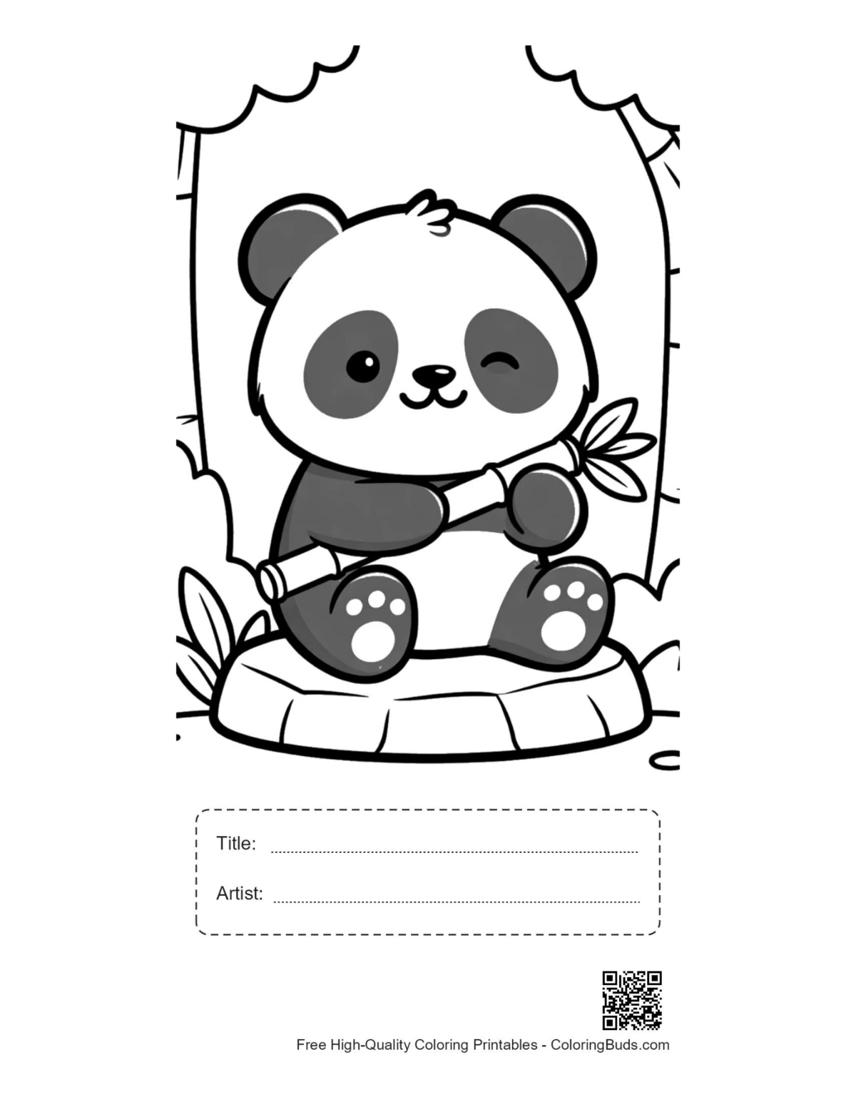 Panda cub bamboo printable with title artist box