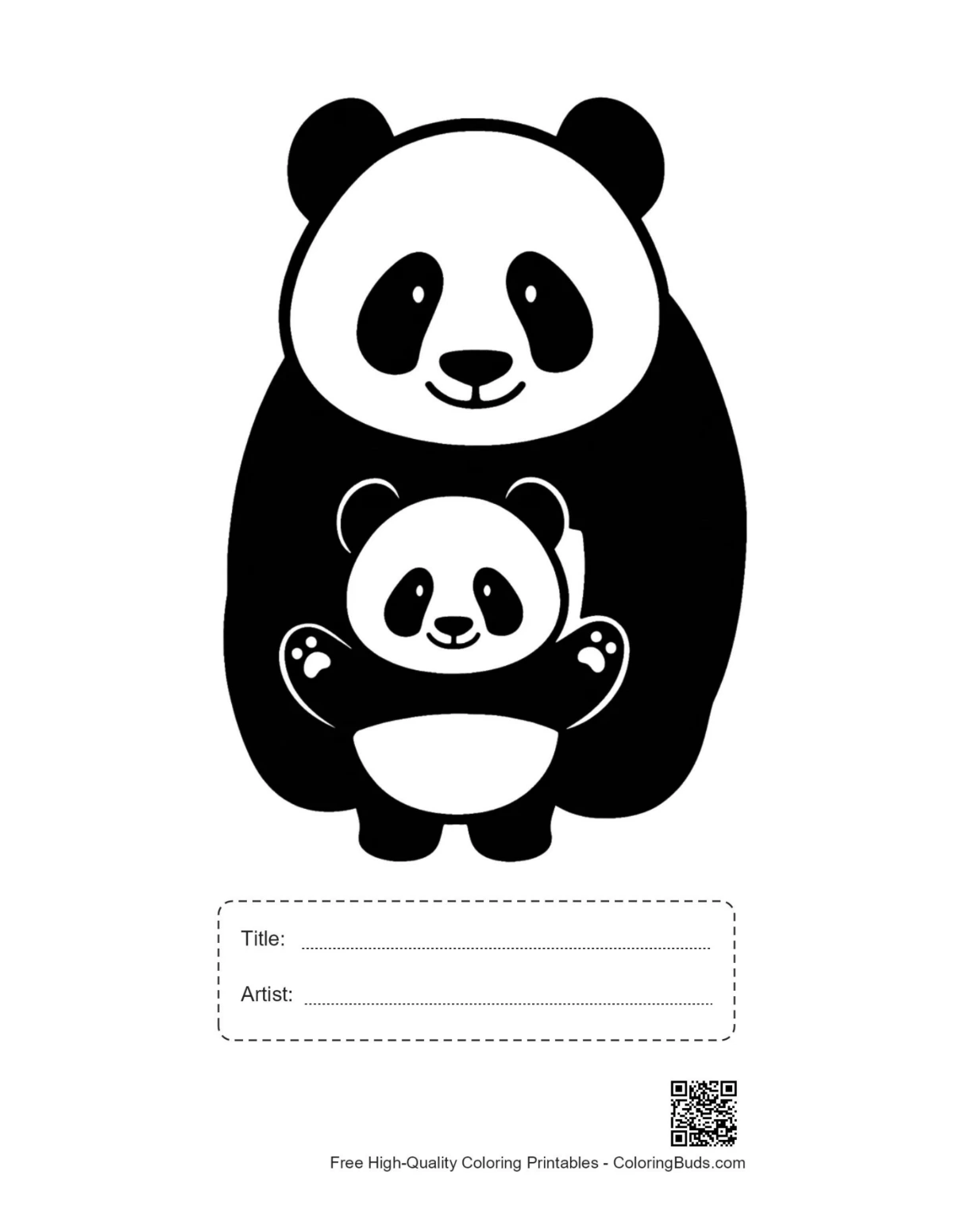 Mother panda hugging cub printable with title box