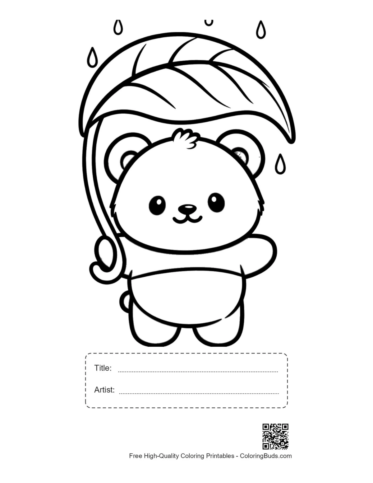 Panda cub rain umbrella printable with title artist box