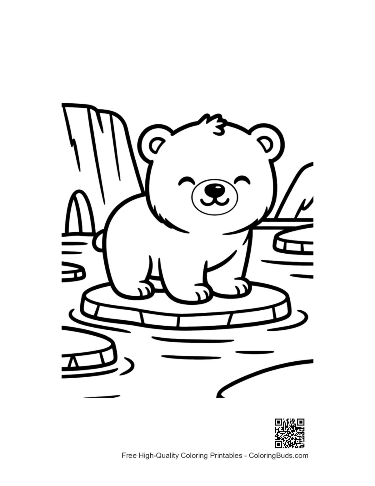 Adorable polar bear cub on floating ice sheet printable
