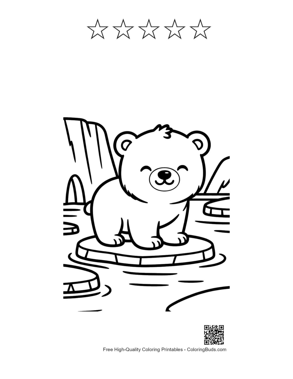 Polar bear cub printable with 5 star outlines