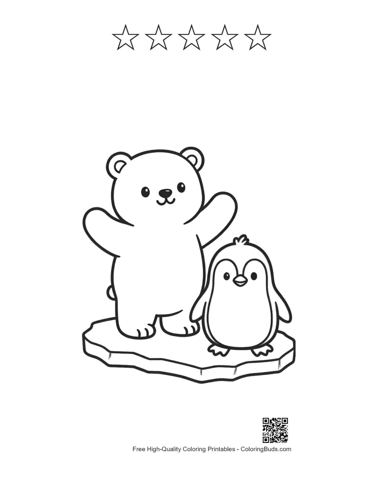 Polar bear penguin printable with 5 star outlines