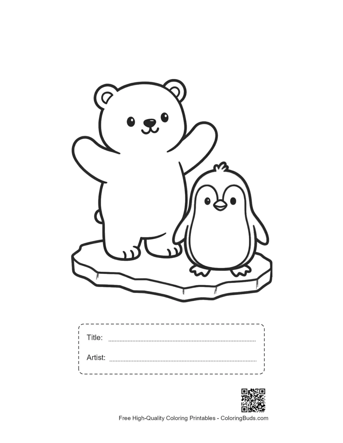 Polar bear and penguin printable with title artist box