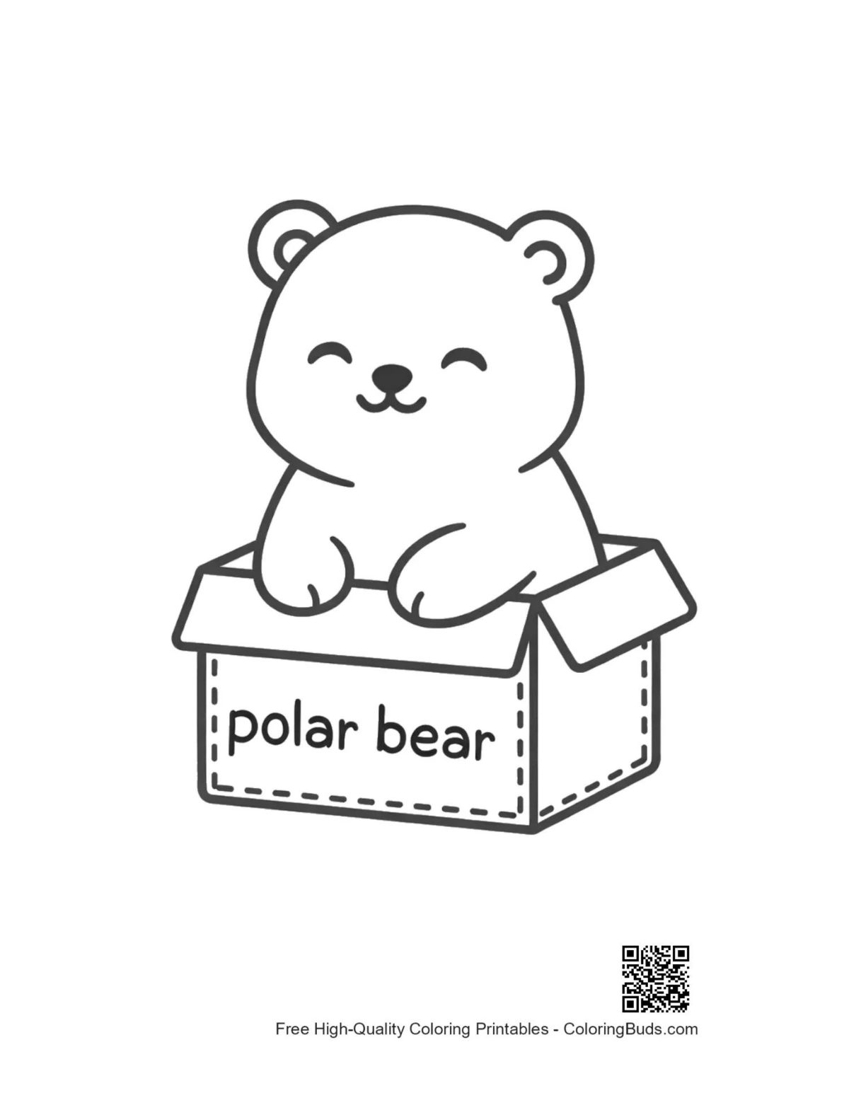 Cute baby polar bear cub peeking from cardboard box