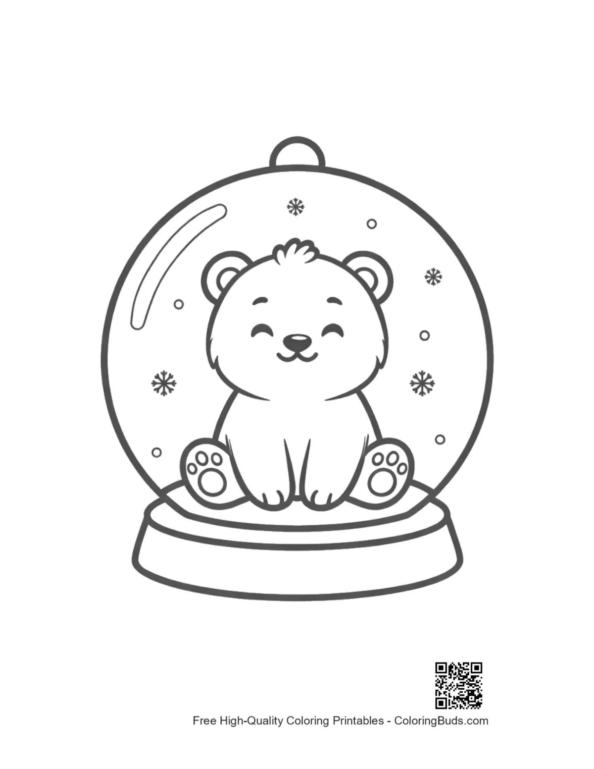 Baby polar bear smiling in Christmas snow globe printable