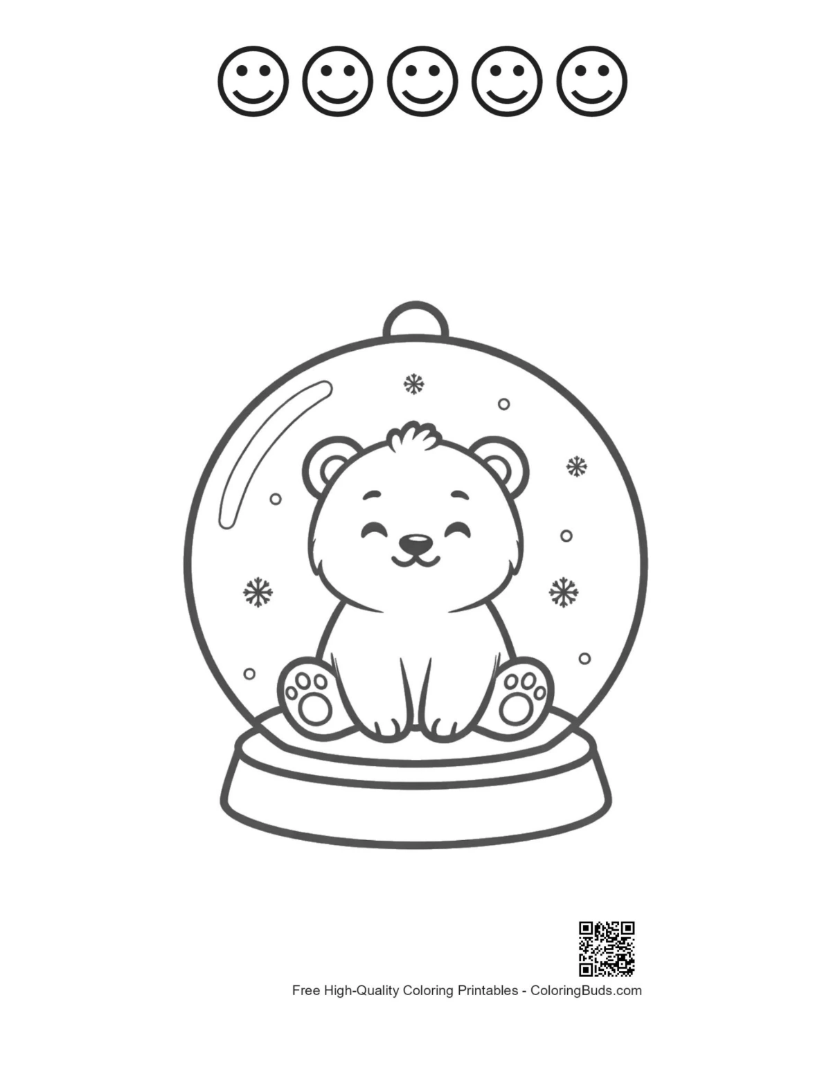 Baby polar bear snow globe with happy faces outlines