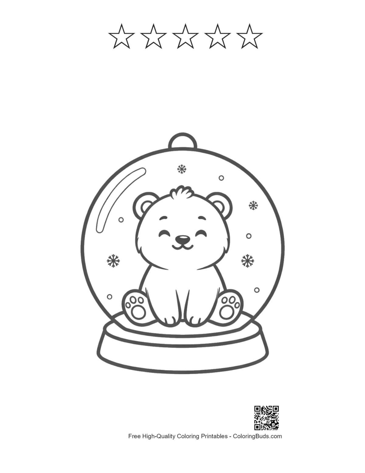 Baby polar bear snow globe with 5 star outlines printable